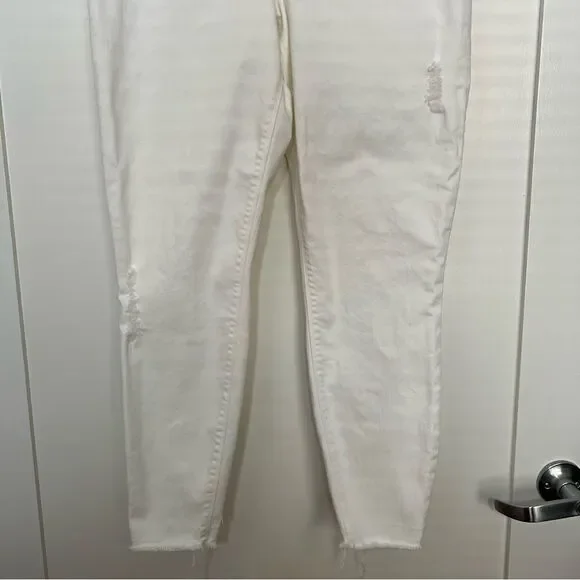 Spanx Jeans Womens XL White Skinny Leg Legging Pull On Distressed Raw Hem Denim - Picture 3 of 16